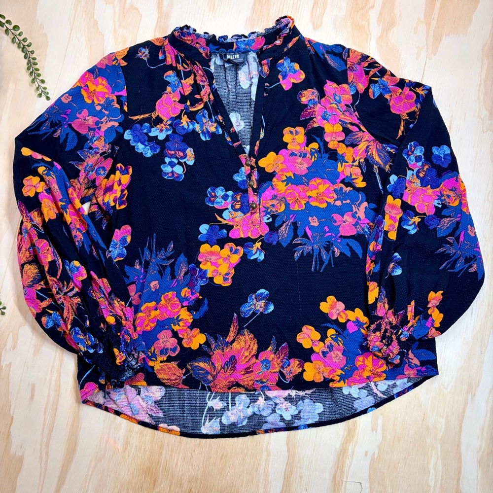 Anthro Maeve Colette Peasant Blouse Floral Boho Black Pink Size S - Picture 2 of 12
